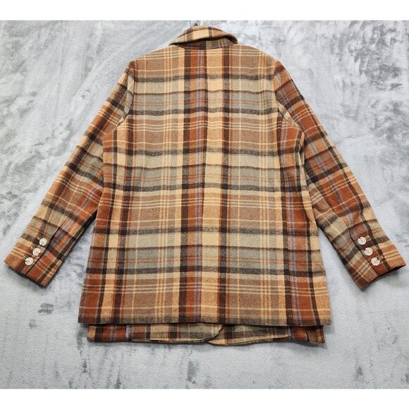 Free People Blazer Womens L Neutral Brown Mari Heavyweight Wool Blend Plaid - Picture 2 of 11